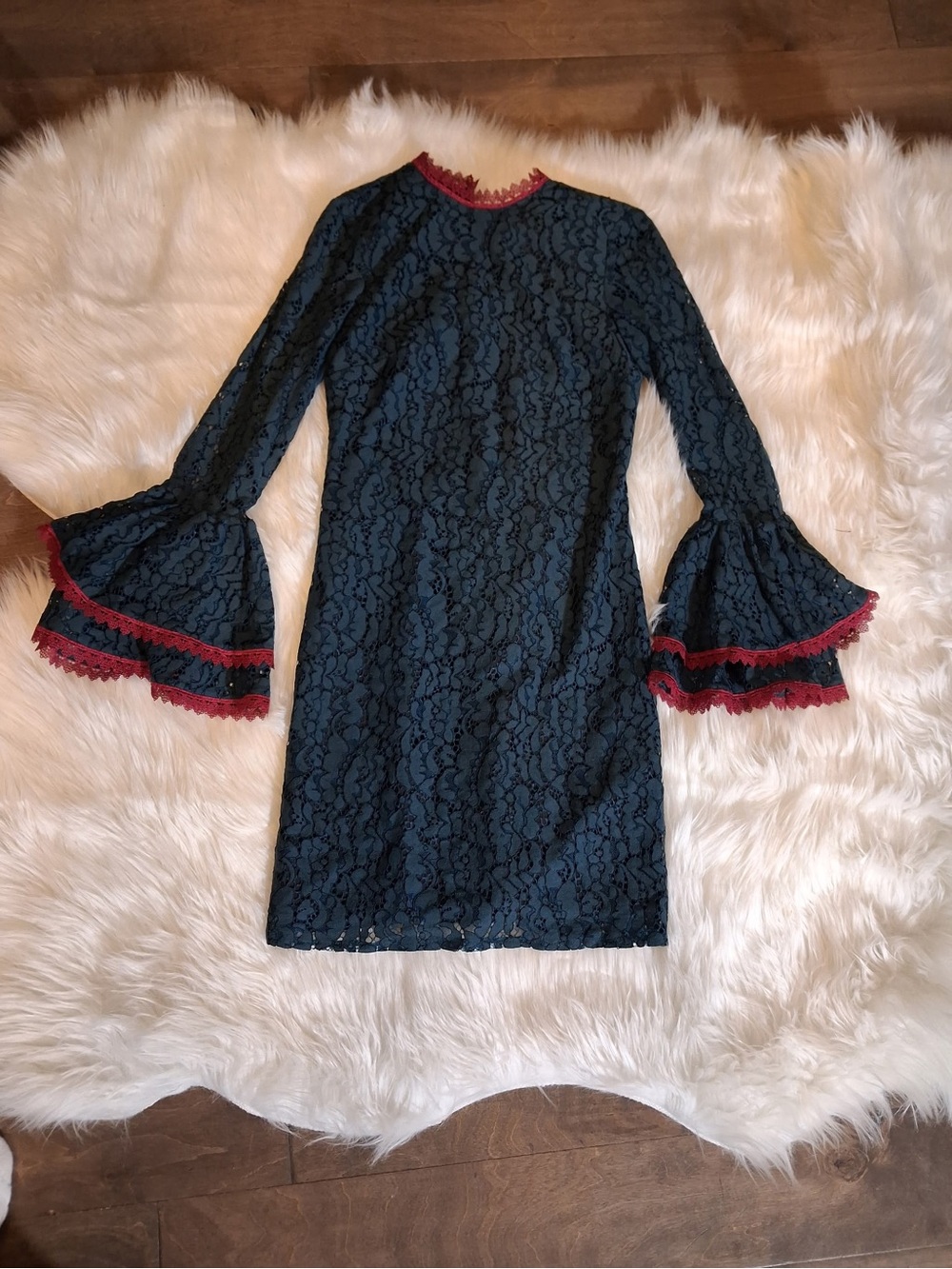 Little Mistress Black Lace Dress with Red Trim